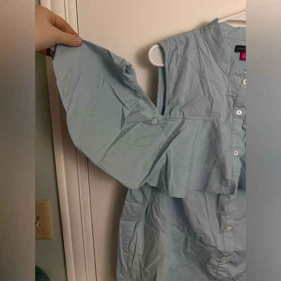 Women’s Off the shoulder button down blue blouse size XL Vance Camino #1434 - Picture 2 of 6